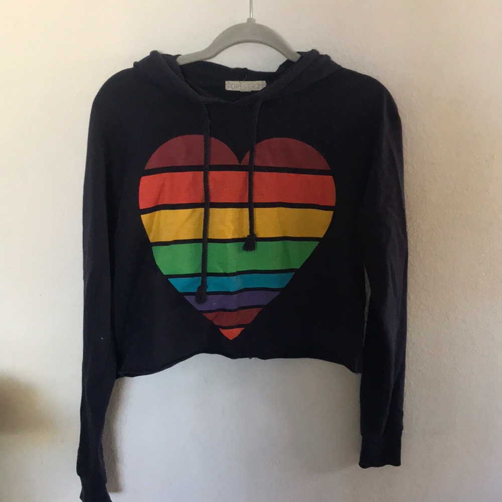 Cropped Rainbow Heart Hoodie